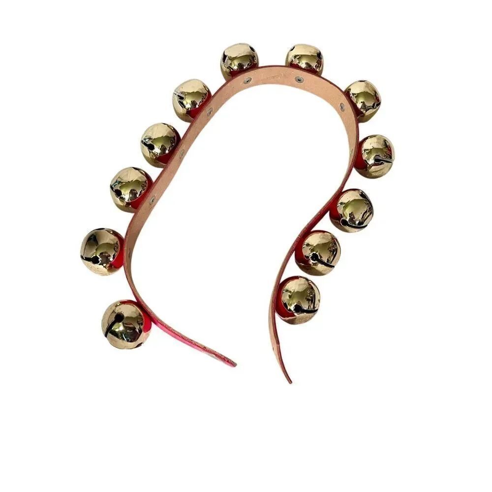 Festive Brass SLEIGH BELLS On A Red Leather Strap 27” - Picture 2 of 7